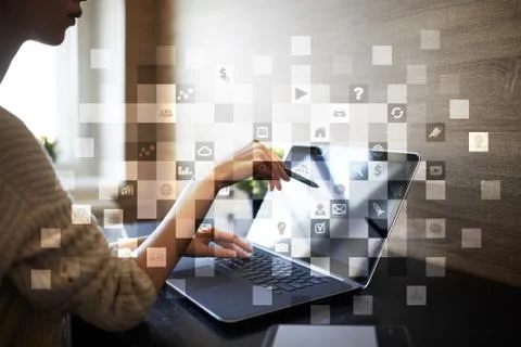 Virtual screen interface with applications icons. APPS. Strategy planning Int 库存照片
