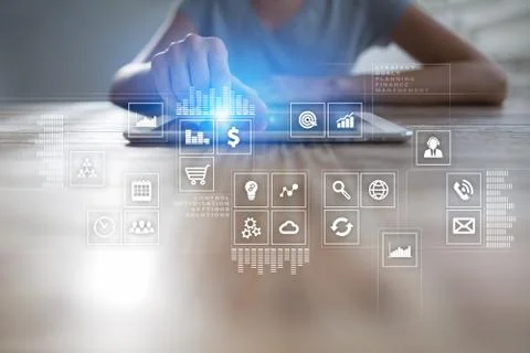 Virtual screen interface with applications icons. APPS. Strategy planning Int Stock Photos