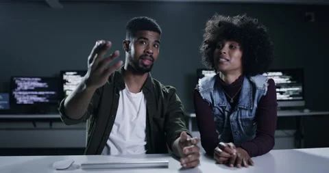 Virtual screen, people and programming software for information technology Stock Footage 260991702