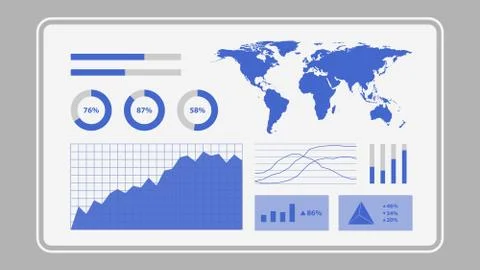 Virtual screen showing data analytics statistics chart dashboard Stock Illustration