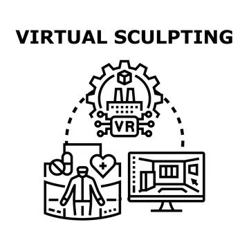 Virtual sculpting process creating 3d models development Stock Illustration