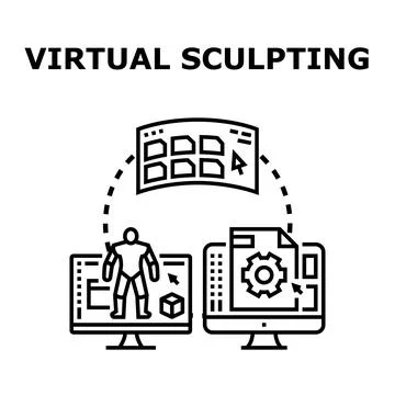 Virtual sculpting software creating 3d character design Stock Illustration