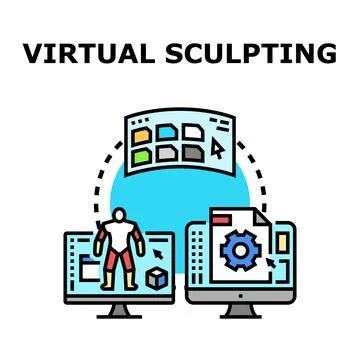 Virtual sculpting software creating 3d character design Ilustración de archivo
