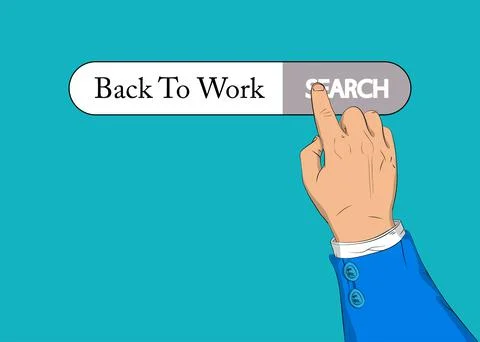 Virtual search bar with Back to work text, working vacation, holiday break or Stock Illustration