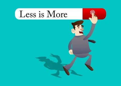 Virtual search bar with the Less is More text with arrow. Cartoon Businessman Stock Illustration