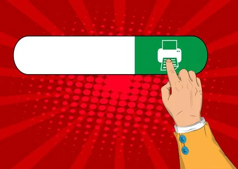 Virtual search bar with Print icon. Businessman pushing his right hand index  イラスト素材