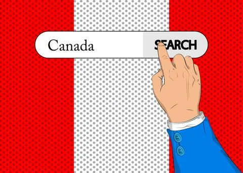 Virtual search bar with the text Canada. Businessman pushing his right hand i Stock Illustration