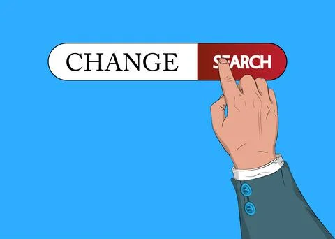 Virtual search bar with the text Change. Businessman pushing his right hand i Stock Illustration