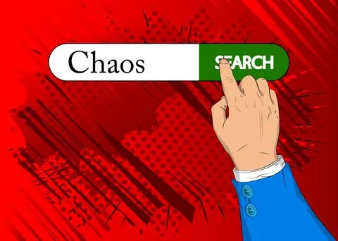 Virtual search bar with the text Chaos. Businessman pushing his right hand in Stock Illustration