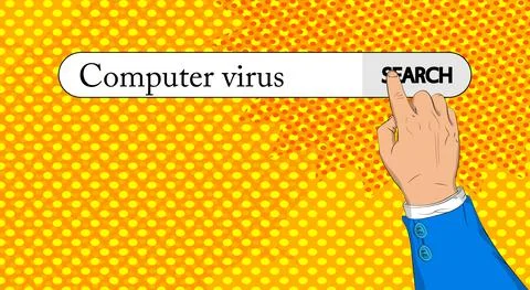 Virtual search bar with the text Computer virus. Businessman pushing his righ Stock Illustration