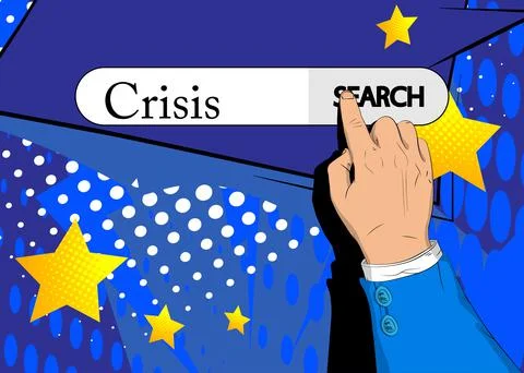 Virtual search bar with the text Crisis. Businessman pushing his right hand i Stock Illustration