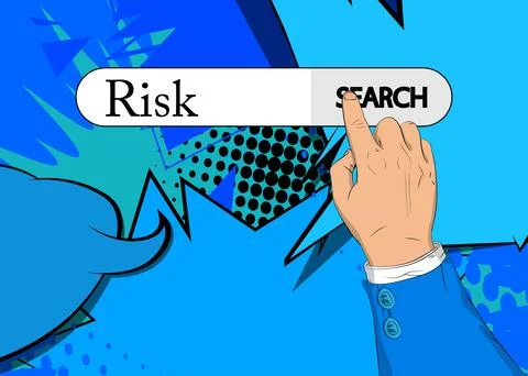 Virtual search bar with the text Risk. Businessman pushing his right hand ind Stock Illustration