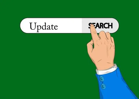 Virtual search bar with the text Update. Businessman pushing his right hand i Stock Illustration