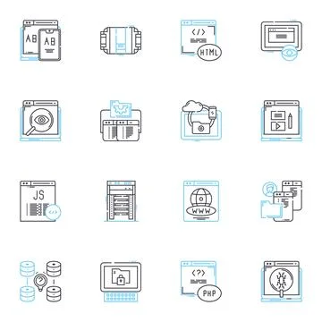 Virtual security linear icons set. Encryption, Firewall, Antivirus Stock Illustration