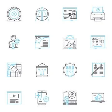 Virtual security linear icons set. Encryption, Authentication, Cybersecurity 스톡 일러스트