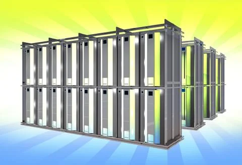 Virtual servers on large racks. hosting theme. イラスト素材