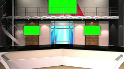 Virtual Set 12 - Medium Wide Newsroom Studio Background Shot Stock Footage 20481916
