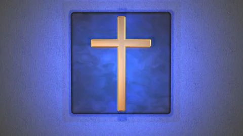 Virtual set background with cross and soft lighting,  blue glow. 3d rendering 스톡 일러스트