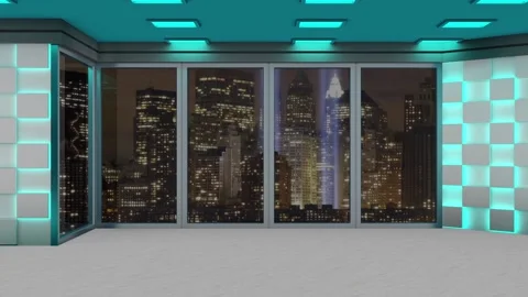 Virtual Set City Sky Line With 3D Background 08 Stock Footage 135096021