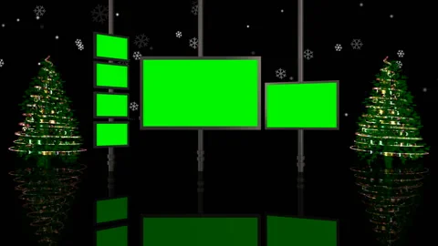 Virtual set with green screen chroma for Christmas with decorated tree Video stock 146037427