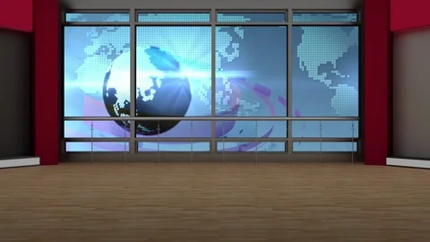 Virtual Set Movable Blue Glob &amp; Blue World Map With 3D Background 26 Stock Footage 137221477