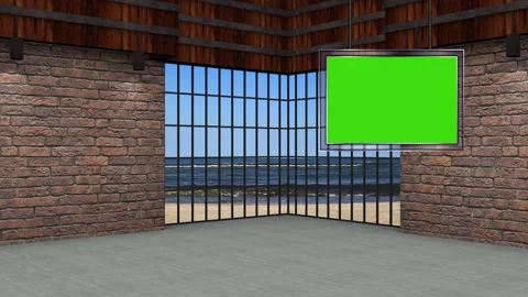 Virtual Set Moveable Water &amp; Green Screen Changeable With 3D Background 43 Stock Footage 195941297