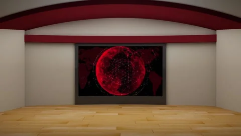 Virtual Set Red Glob &amp; 3D Red Background with Wooden Floor 22 Stock Footage 137099866