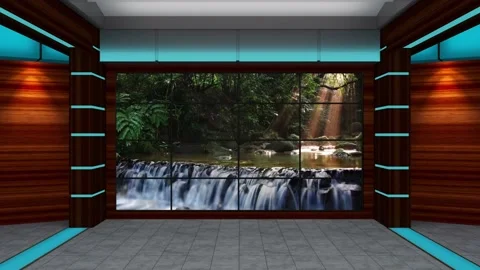 Virtual Set SunRise &amp; Water Fall With 3D Wooden Background 20 Stock Footage 135811681