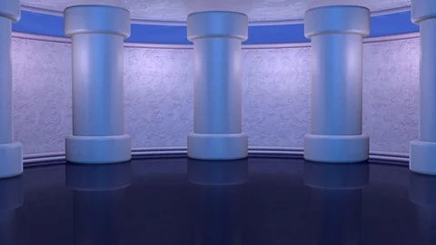 Virtual set with tall columns and moving clouds Stock Footage 89571771