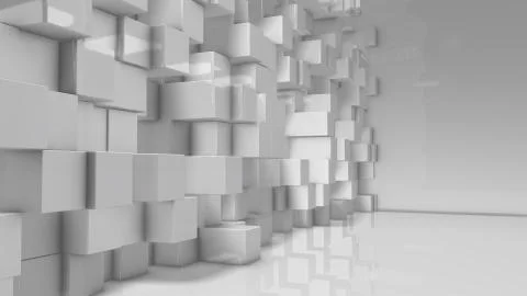 Virtual set white 3D cube render geometric pattern graphic background Ilustración de archivo