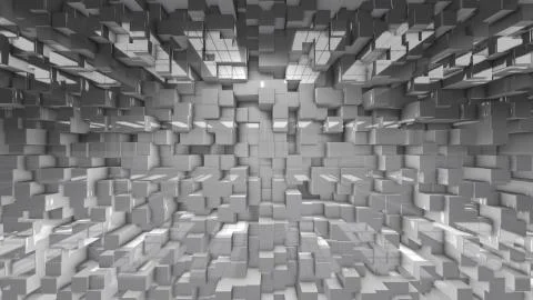 Virtual set white 3D cube render geometric pattern graphic background Illustrazione stock