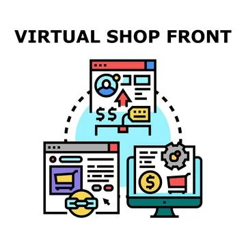 Virtual shop front business e commerce online concept Stock Illustration