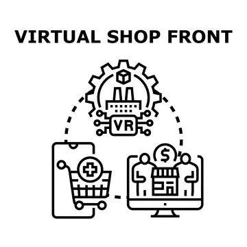 Virtual shop front e commerce online retail technology experience Stock Illustration