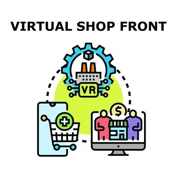Virtual shop front e commerce online retail technology experience Stock Illustration