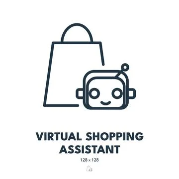 Virtual Shopping Assistant Icon. Chatbot, E-commerce, Robot. Editable Strok.. Stock Illustration