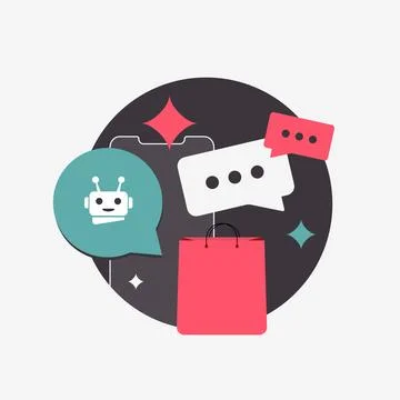 Virtual shopping assistant supports e-commerce buyers by offering AI shopping Stock Illustration