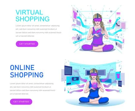 Virtual shopping metaverse vector website template, web page and landing page Stock Illustration