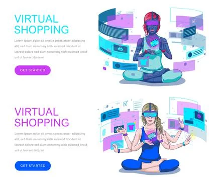 Virtual shopping metaverse vector website template, web page and landing page Illustrazione stock