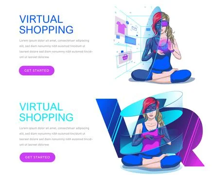 Virtual shopping metaverse vector website template, web page and landing page Stock Illustration