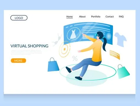 Virtual shopping vector website landing page design template Stock Illustration