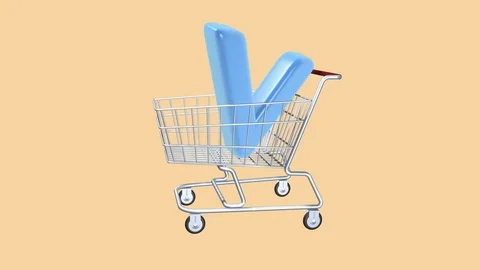 Virtual sign a vote or a choice and a grocery cart as a symbol of trade. Stock Footage 123038749