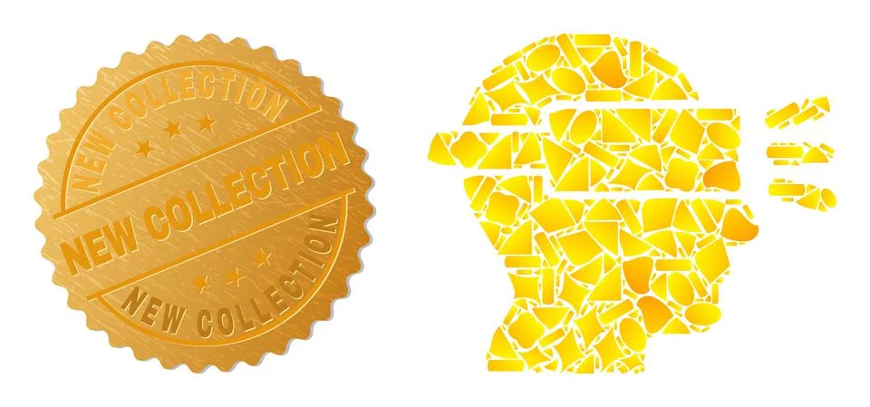 Virtual Simulation Icon Mosaic of Gold Parts and Metallic New Collection Stamp Stock Illustration
