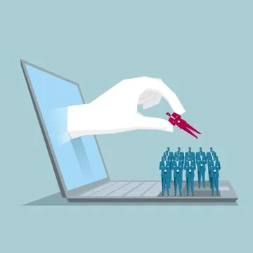 Virtual space concept. Hand reach out from the computer. Stock Illustration