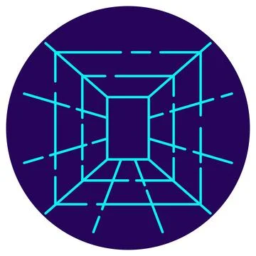 Virtual Space Icon. Minimalistic neon outline on a dark blue round background Stock Illustration