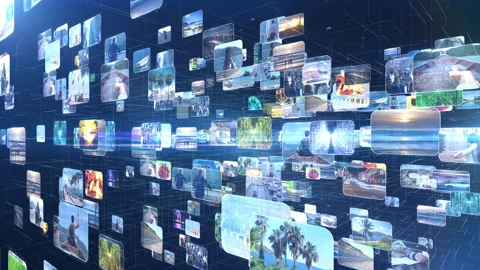 Virtual space of pictures array. 스톡 동영상 124140310