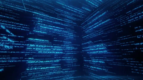 Virtual space with running code in the form of cubes Stock Footage 86453237