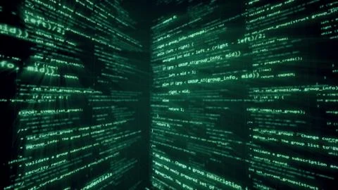 Virtual space with running code in the form of cubes 3d illustration Stock Illustration