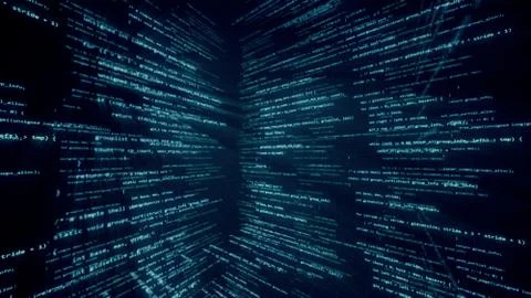 Virtual space with running code in the form of cubes 3d illustration Stock Illustration
