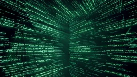 Virtual space with running code in the form of cubes 3d illustration 스톡 일러스트