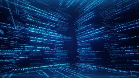 Virtual space with running code in the form of cubes 3d illustration Stock Illustration